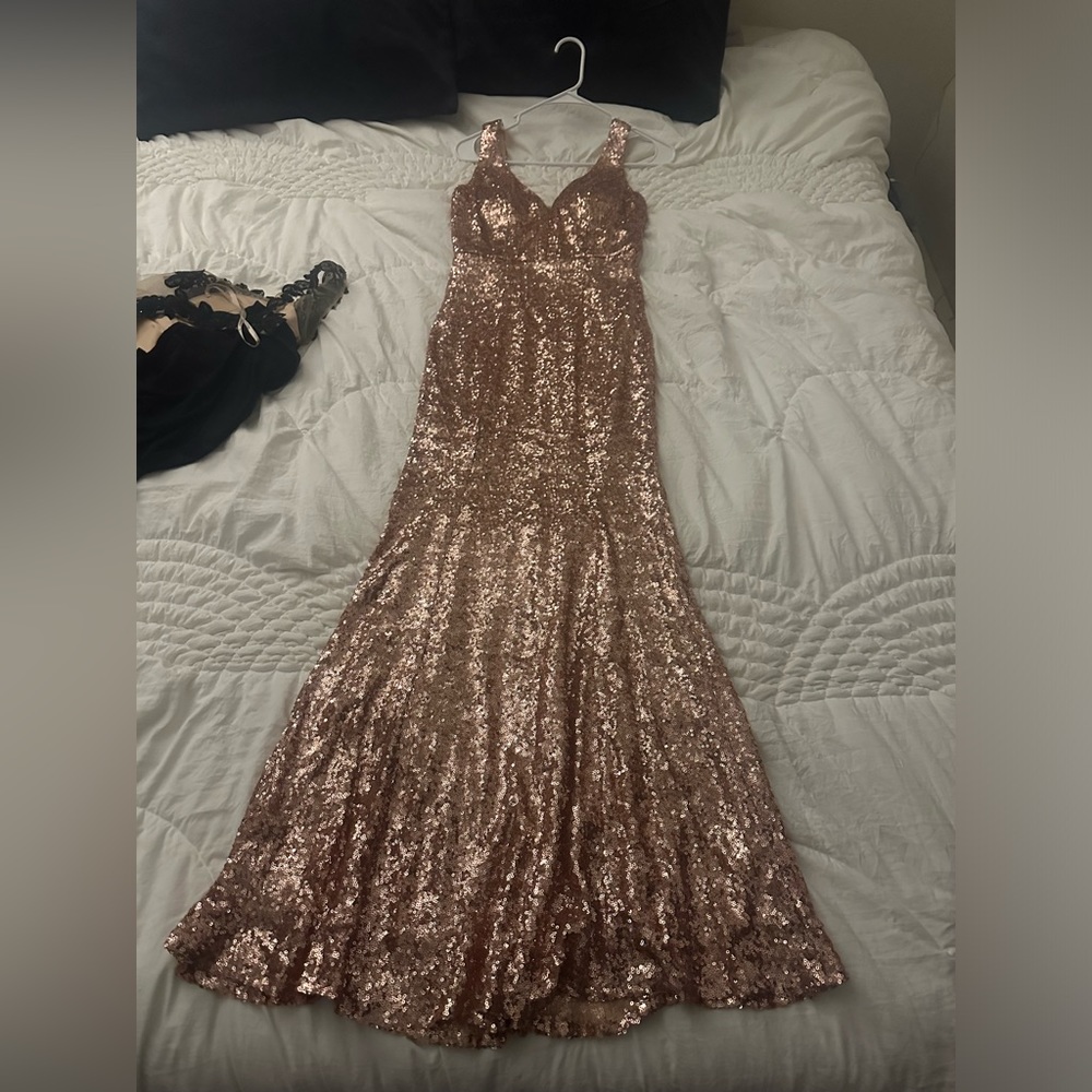 Rose gold sequin prom dress